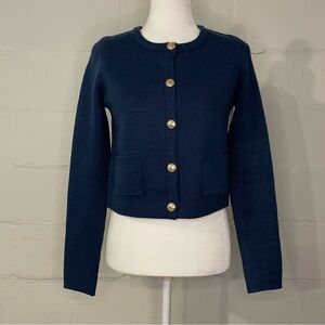 French Connection Navy Blue Cropped Button Cardigan
